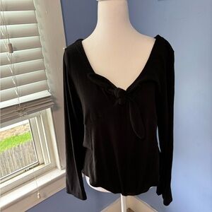 Elegant Black Tie Front Bodysuit with Long Sleeves